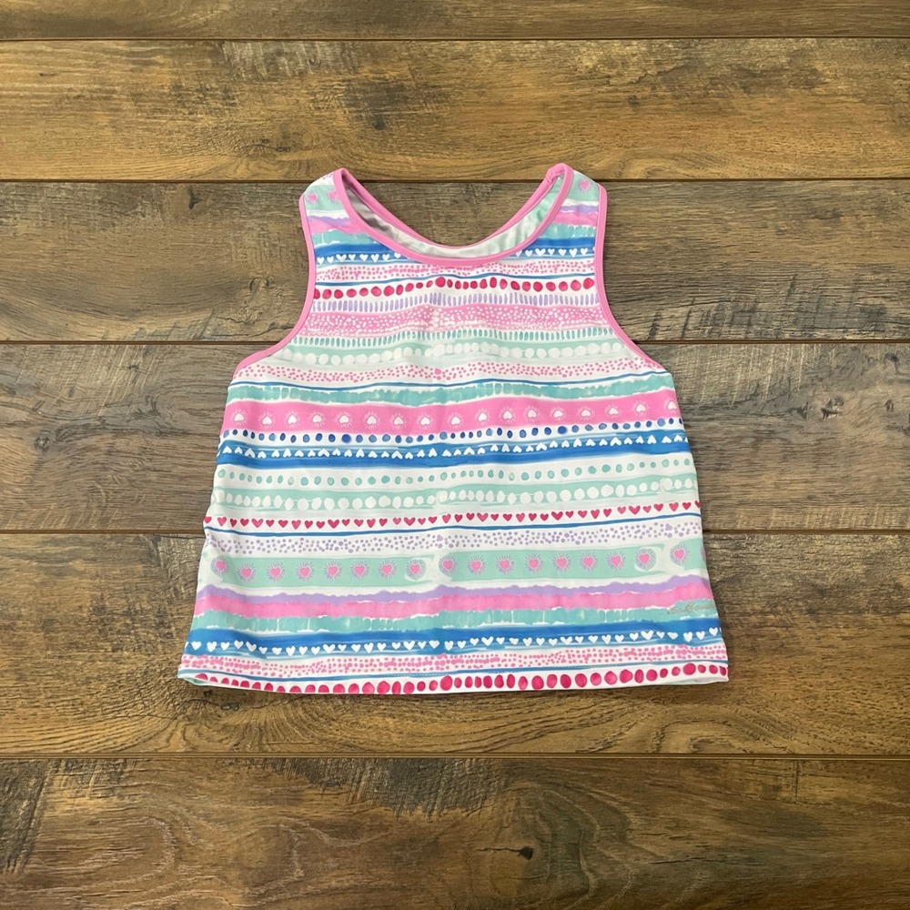 Eddie Bauer Girls Tankini Swim Top Striped Heart Racerback Size L 14/16